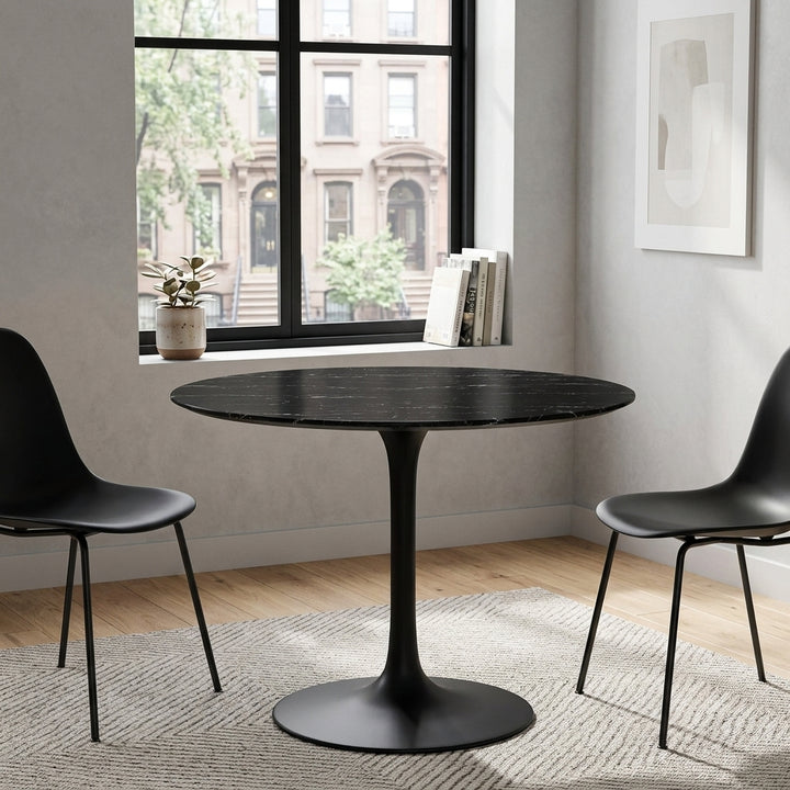 Novara Round Faux Marble Dining Table 36" - Black Black Denmark Home