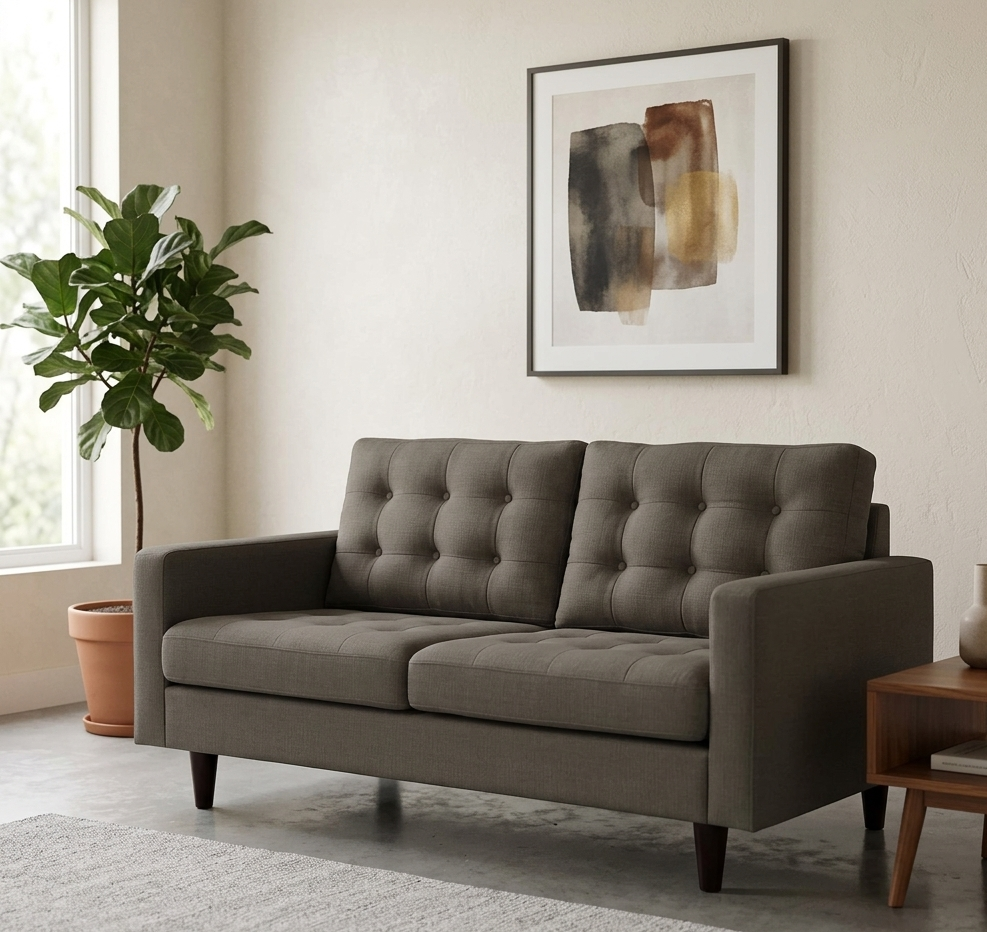 oura Tufted Fabric Right-Facing Loveseat - Oatmeal