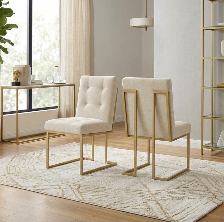 Valénza Dining Accent Chair Set - Gold Beige Denmark Home