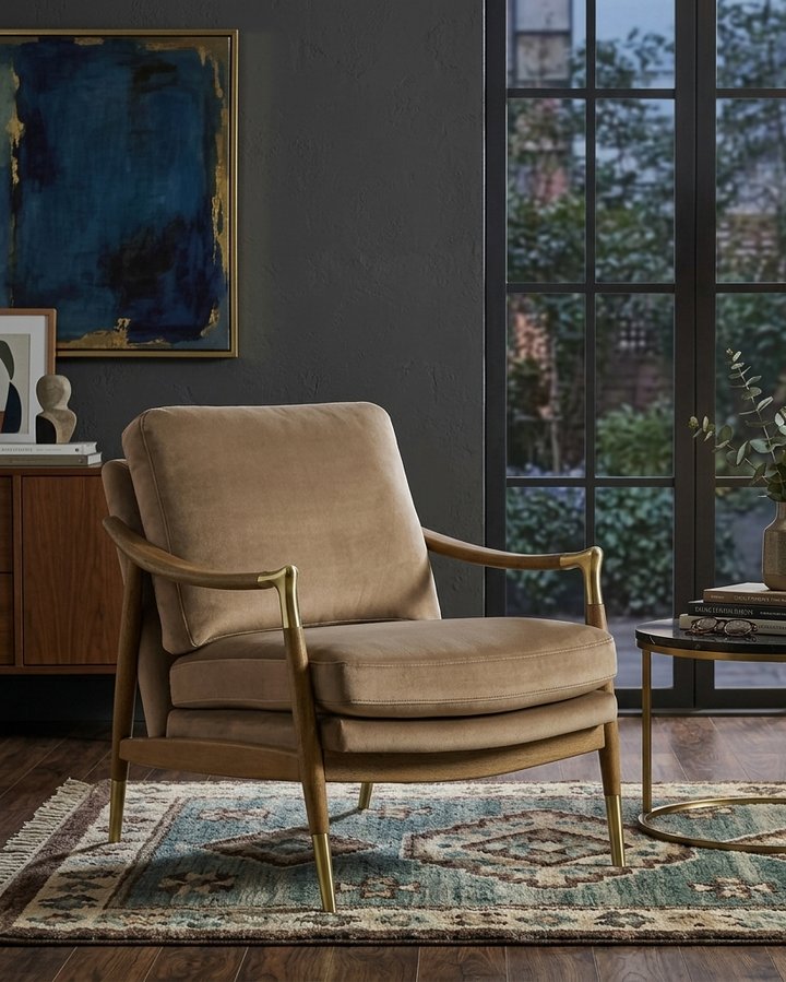 Elvano Performance Velvet Accent Chair - Taupe Walnut Denmark Home