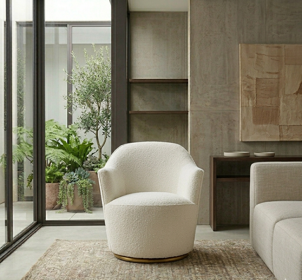 Velmira Swivel Accent Chair-White Denmark Home