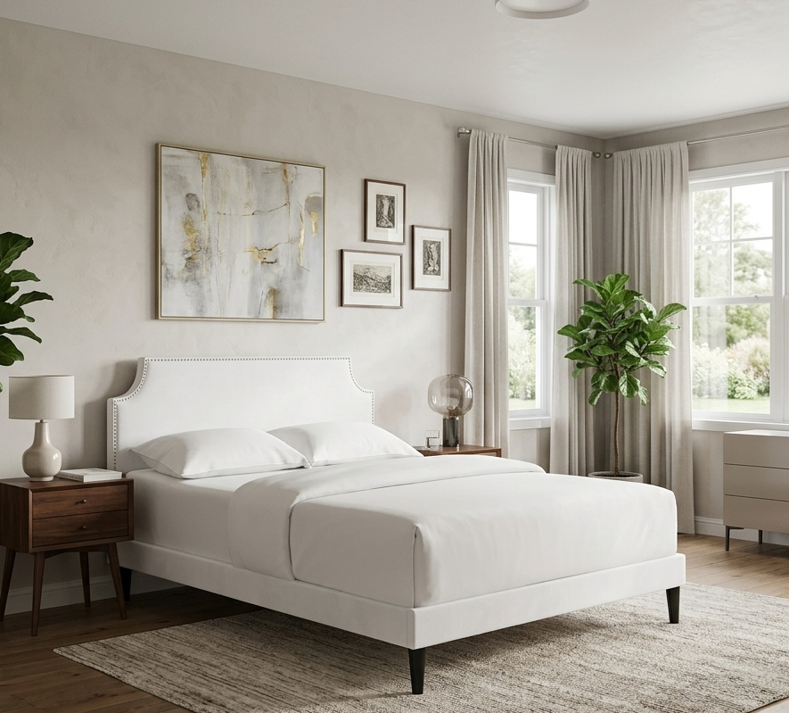Sorren Upholstered Queen Platform Bed - White Denmark Home