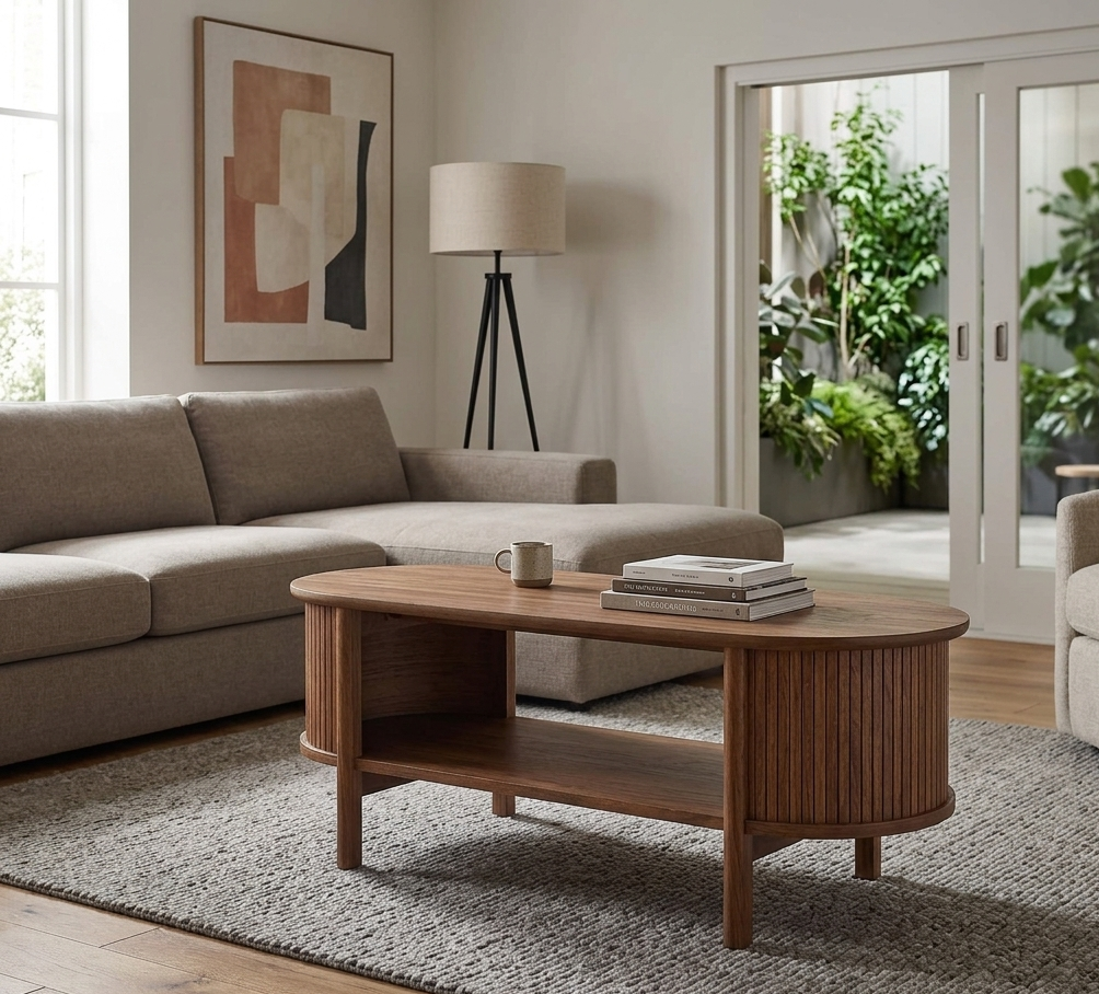 Halvor Oval Fluted Coffee Table - Walnut