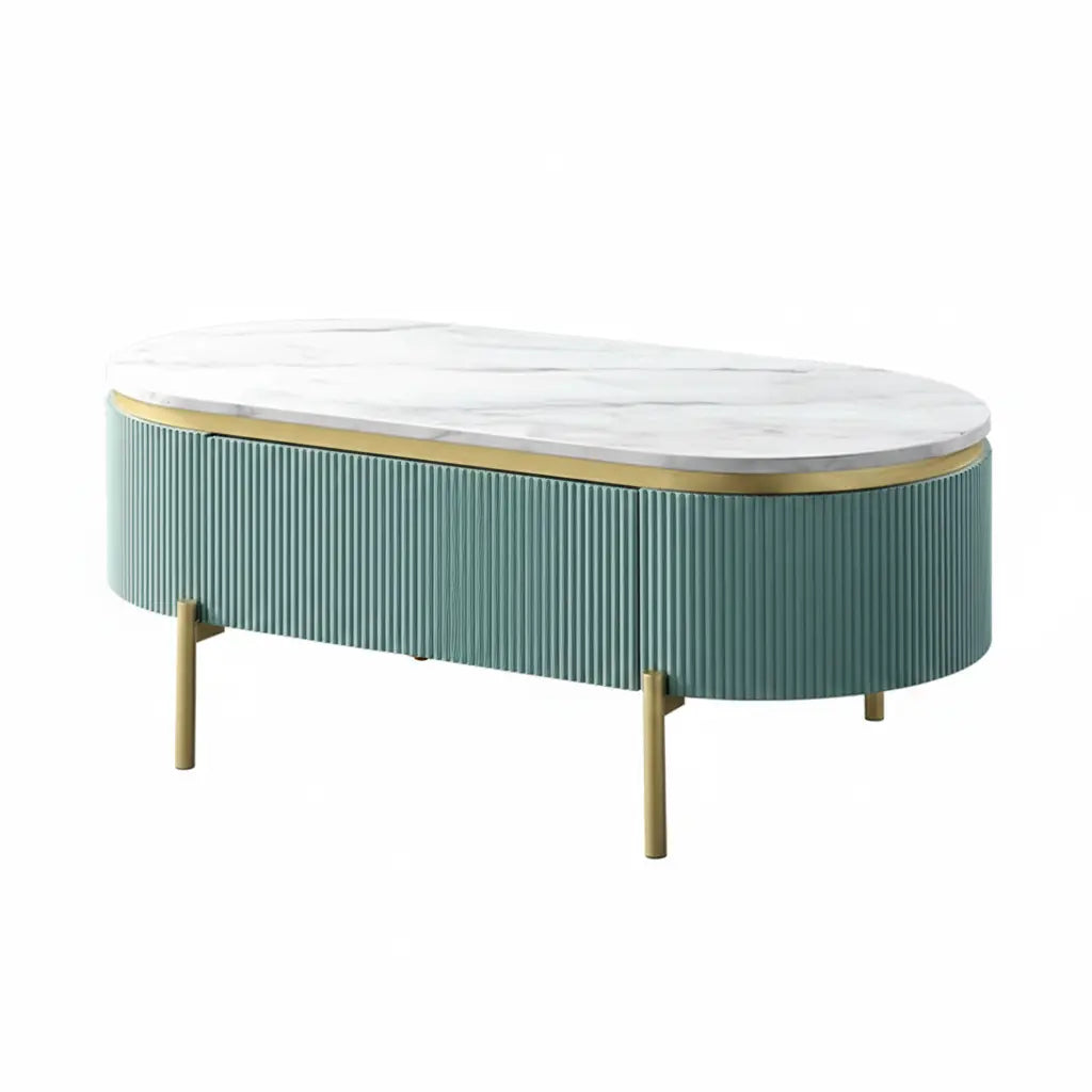 Sia Coffee Table – Light Teal with White Faux Marble Top and Gold Legs Denmark Home