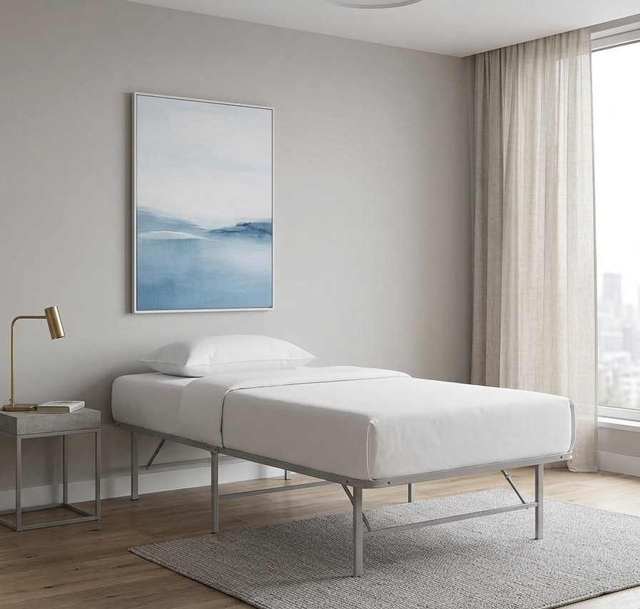 Maja Stainless Steel Twin Platform Bed Frame - Gray Denmark Home