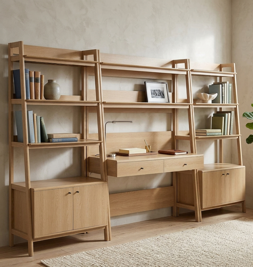 Teak Office Desk and Bookcase Set  - Oak Denmark Home
