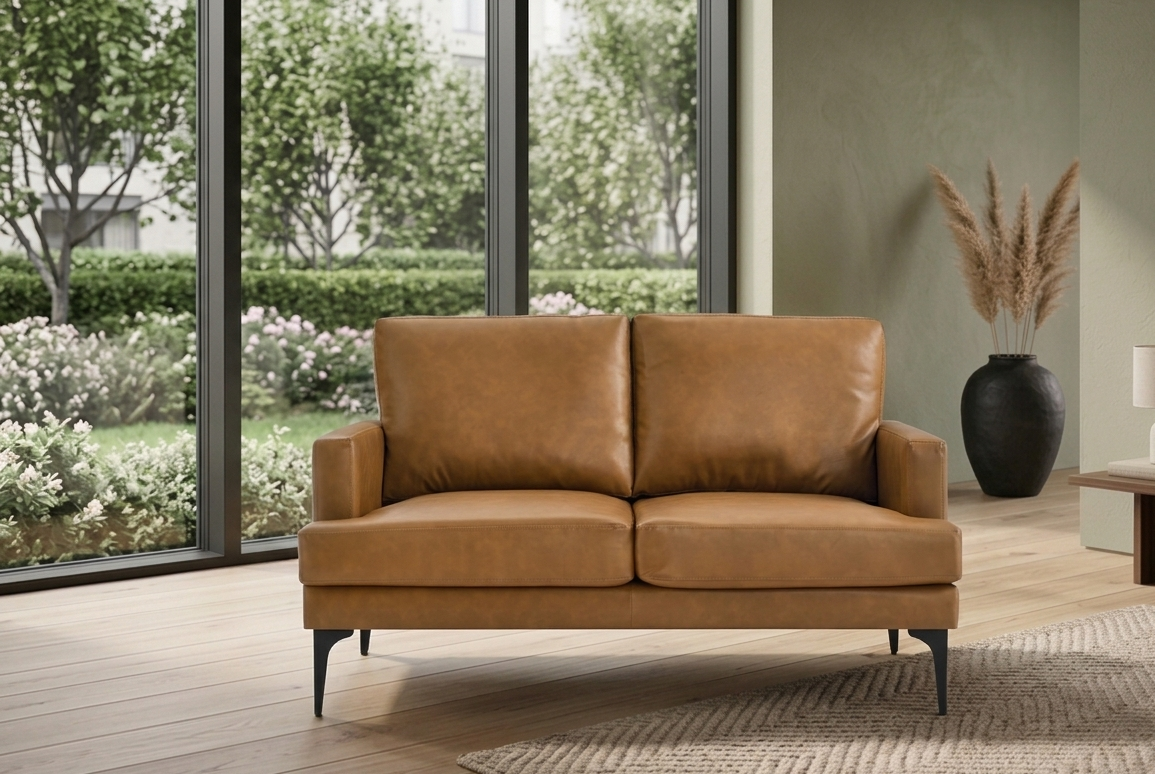 Averen Vegan Leather Loveseat – Tan