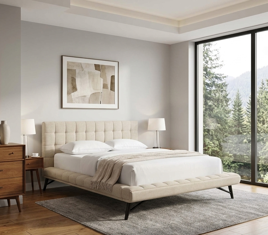 Lysandra Performance Velvet Queen Platform Bed - Beige Denmark Home
