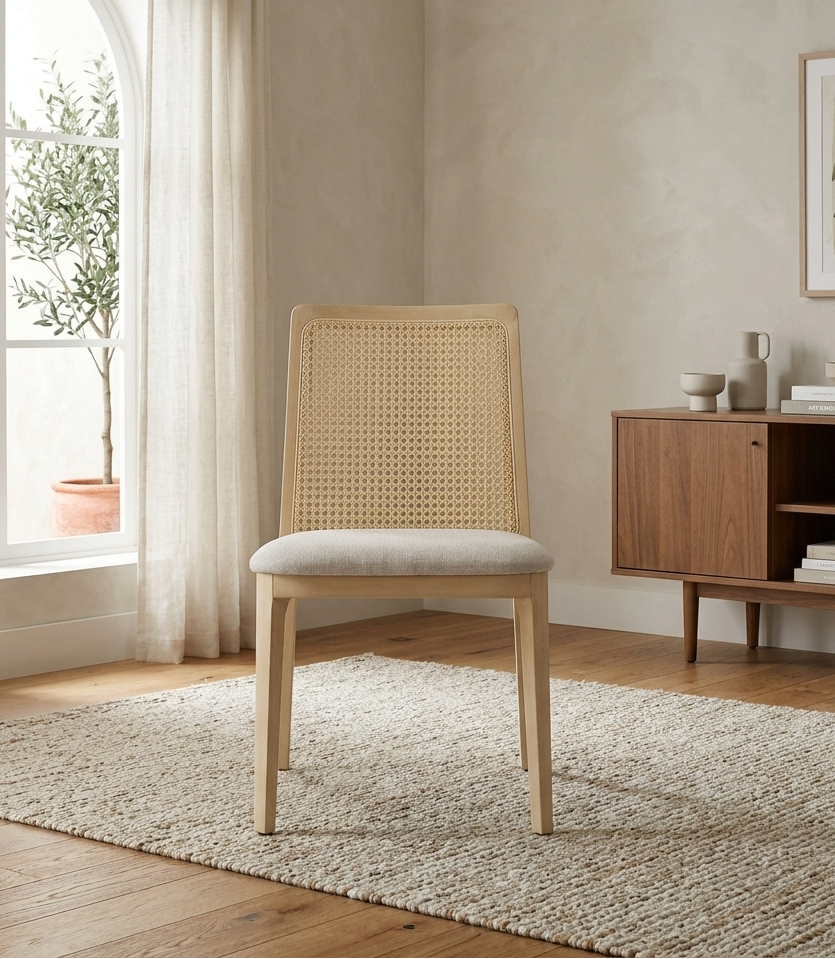 Briaré Dining Side Chair - Antique White Natural Heathered Weave Ivory Denmark Home