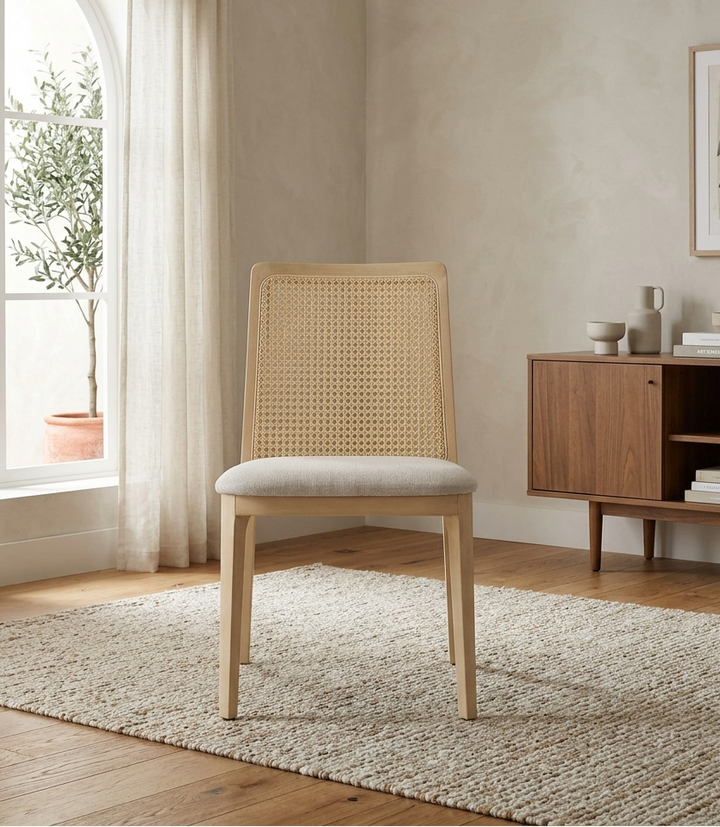 Briaré Dining Side Chair - Antique White Natural Heathered Weave Ivory Denmark Home