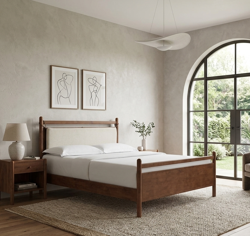 Skeppar Solid Wood Queen - Walnut Heathered Ivory Denmark Home