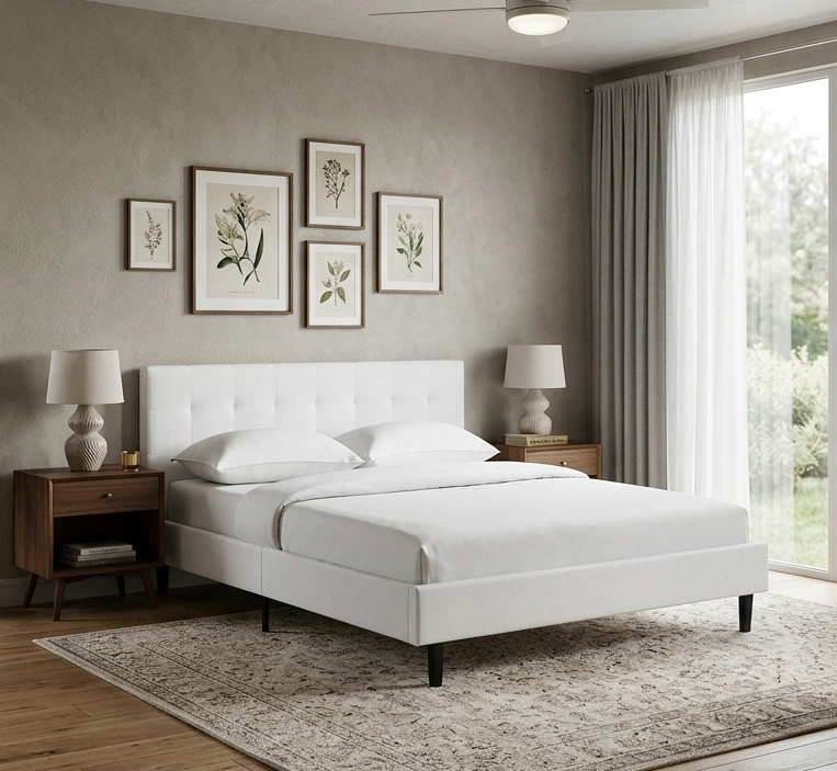 Elsbrook Upholstered Platform Bed - White Denmark Home