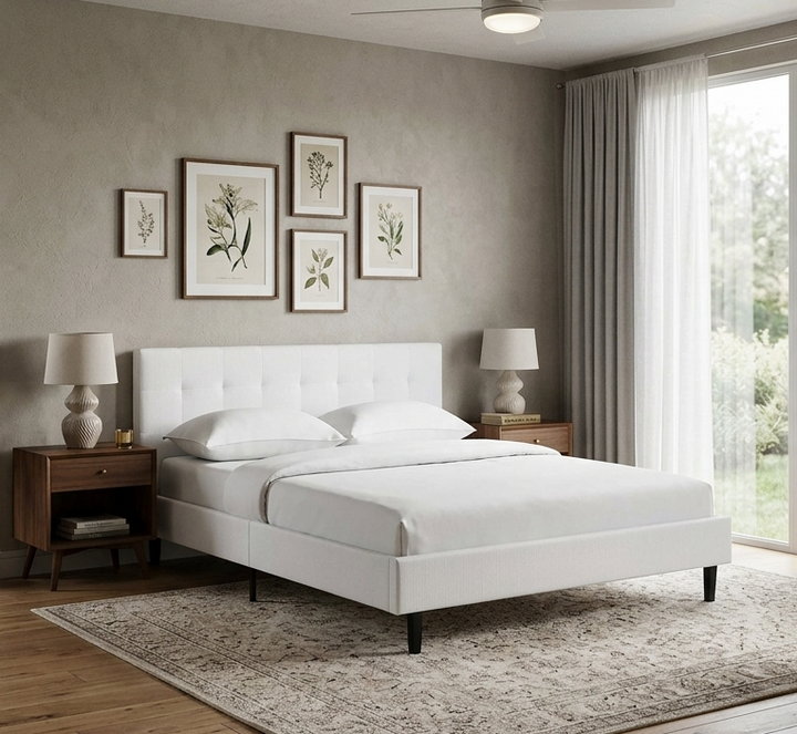 Elsbrook Upholstered Platform Bed - White Denmark Home