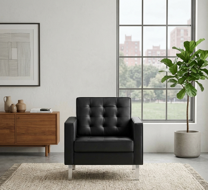 Iona Vegan Leather Accent Armchair-Silver Black Denmark Home