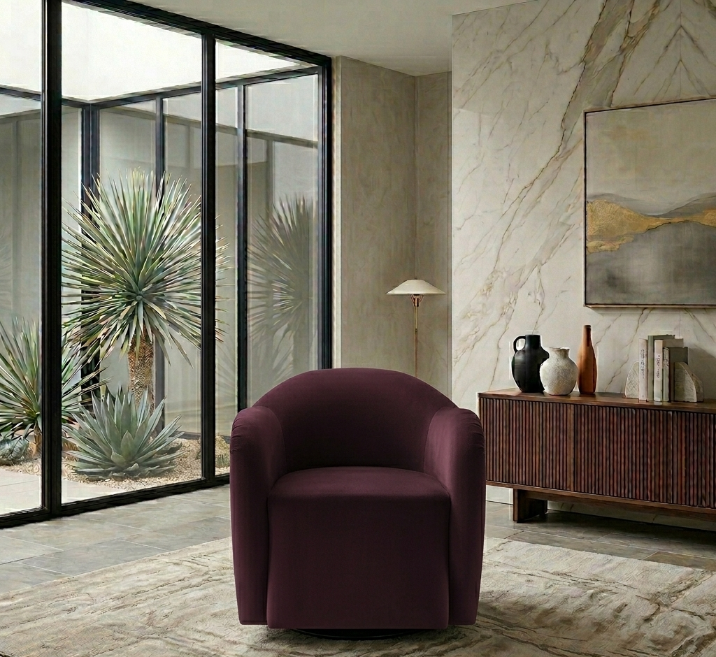 Varelle Velvet Swivel Accent Chair-Mulberry Denmark Home