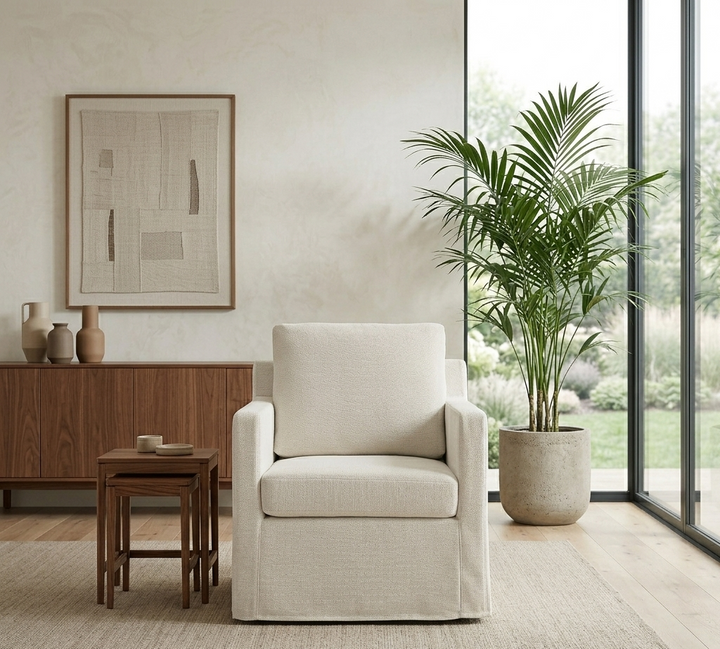 Kelvare Slipcovered Swivel Accent Chair-Linen Denmark Home