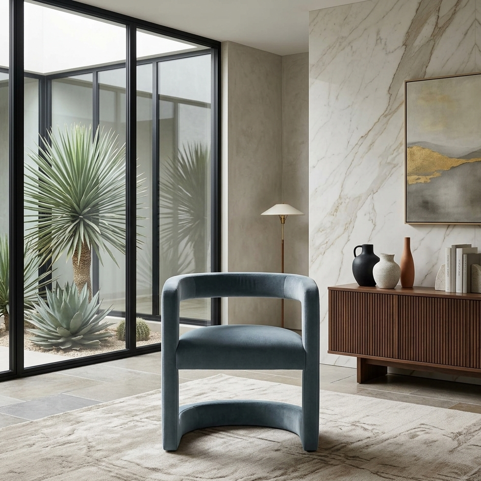 Vigo Velvet Accent Chair-Cadet Blue Denmark Home