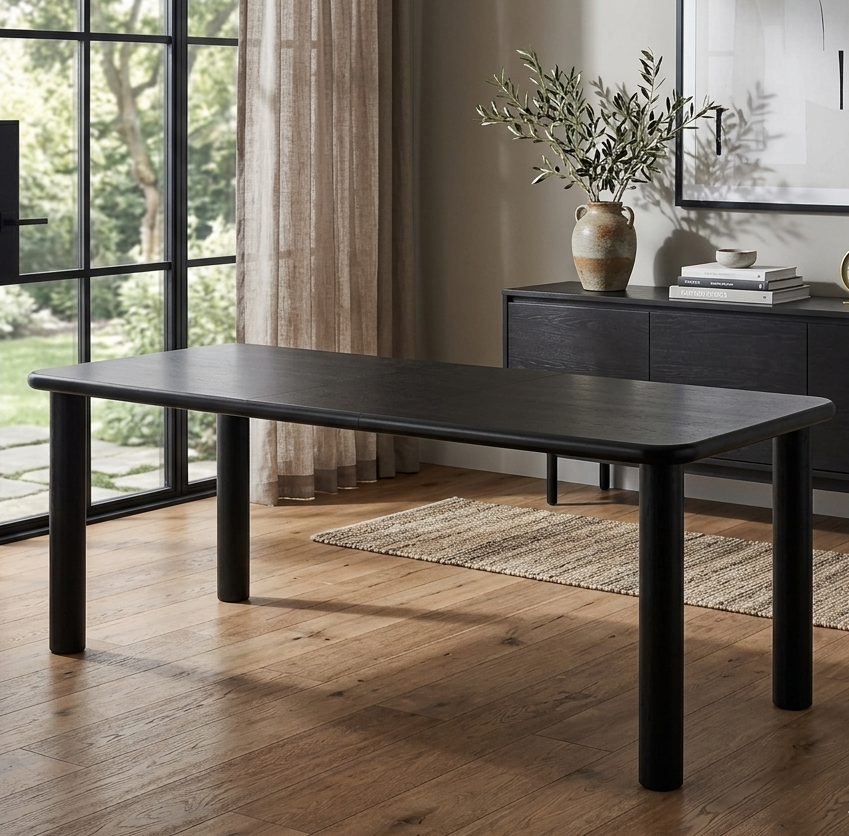 Elvar 86"–105" Extendable Rectangular Oak Wood Dining Table - Black Denmark Home