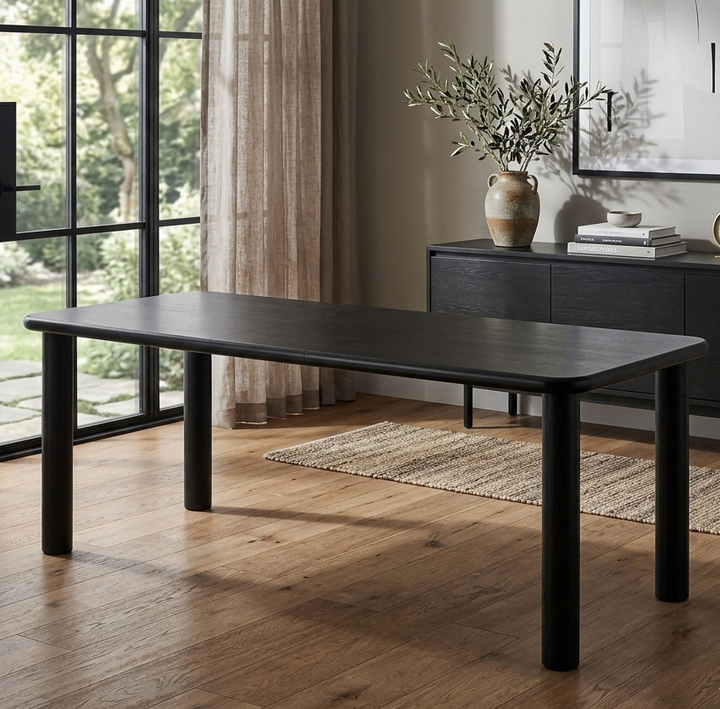 Elvar 86"–105" Extendable Rectangular Oak Wood Dining Table - Black Denmark Home
