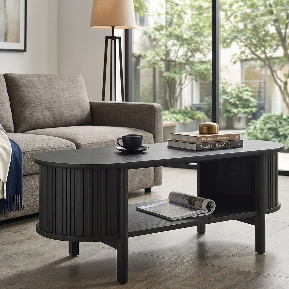 Halvor Oval Fluted Coffee Table - Black