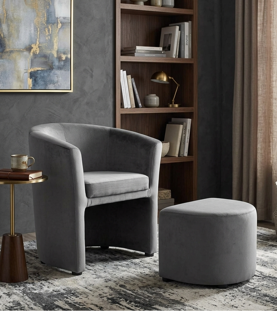 Melano Velvet Armchair with Storage Ottoman – Grey Denmark Home