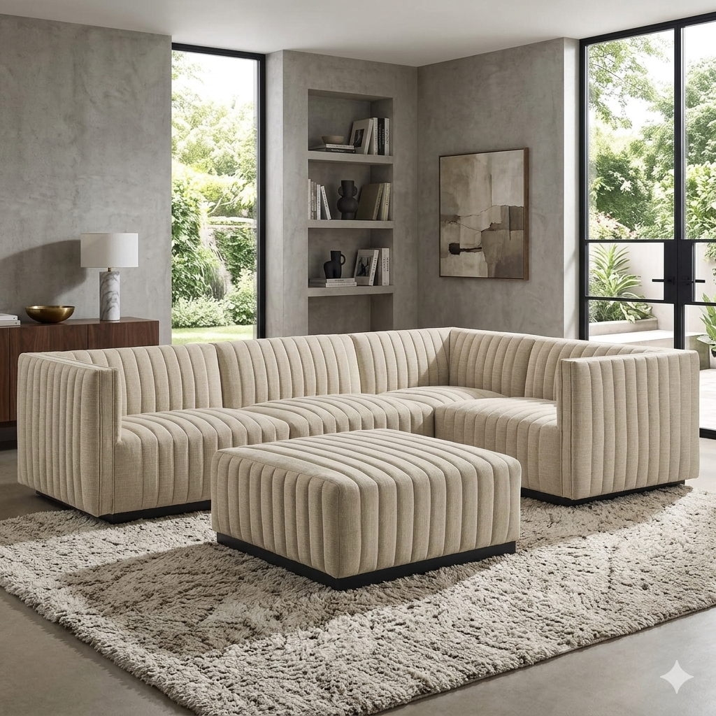Roderick Conjure Channel Tufted Fabric Sectional Sofa - Black Beige