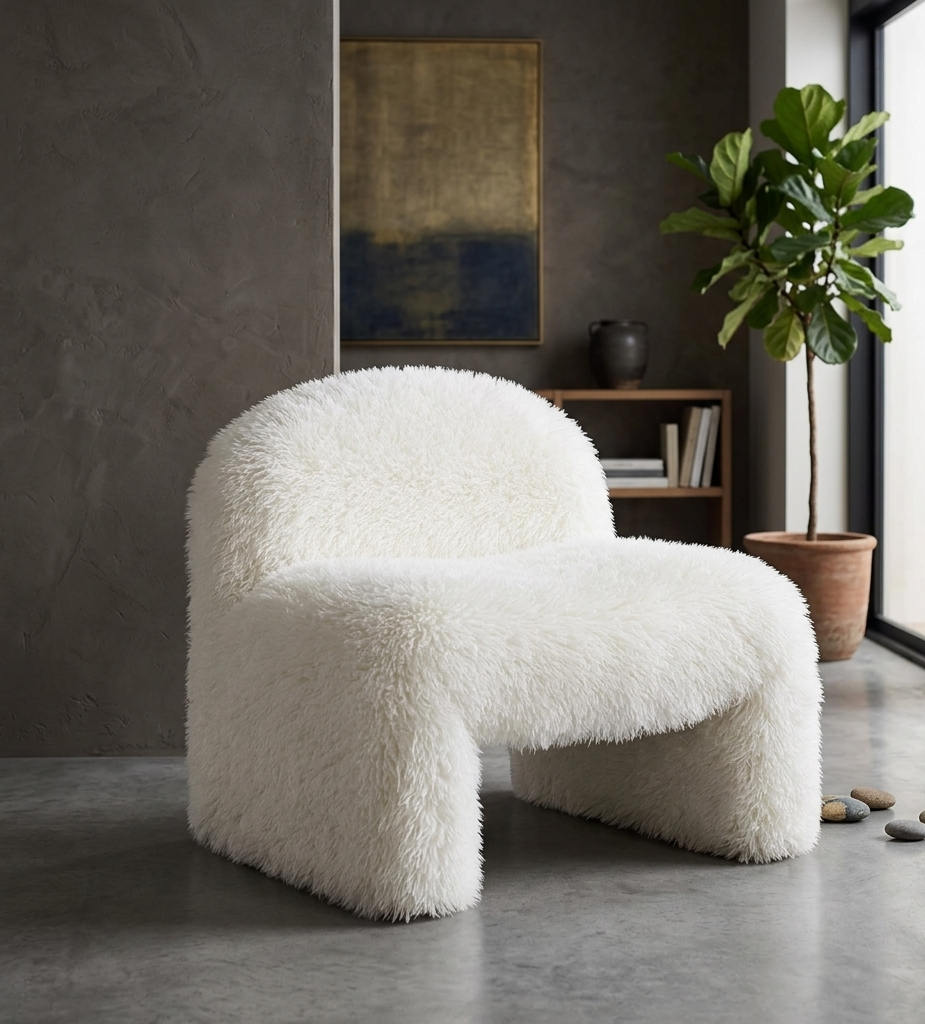 Fir Faux Fur Accent Chair – White Denmark Home