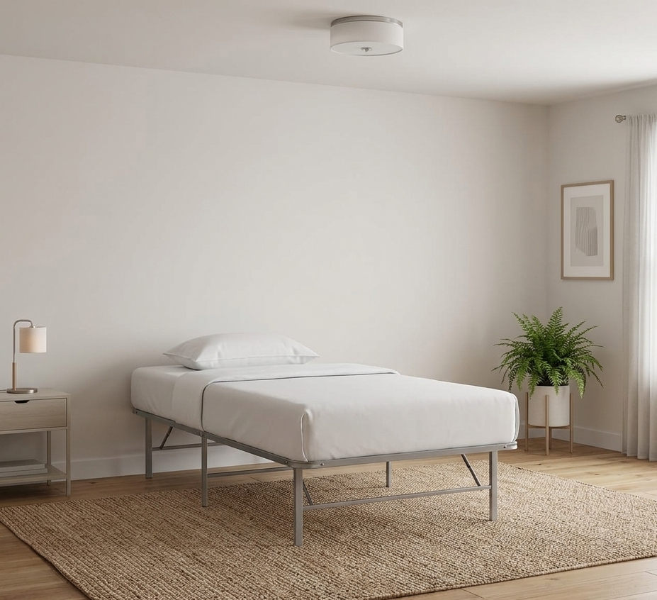 Maja Stainless Steel Twin Platform Bed Frame - Silver Denmark Home