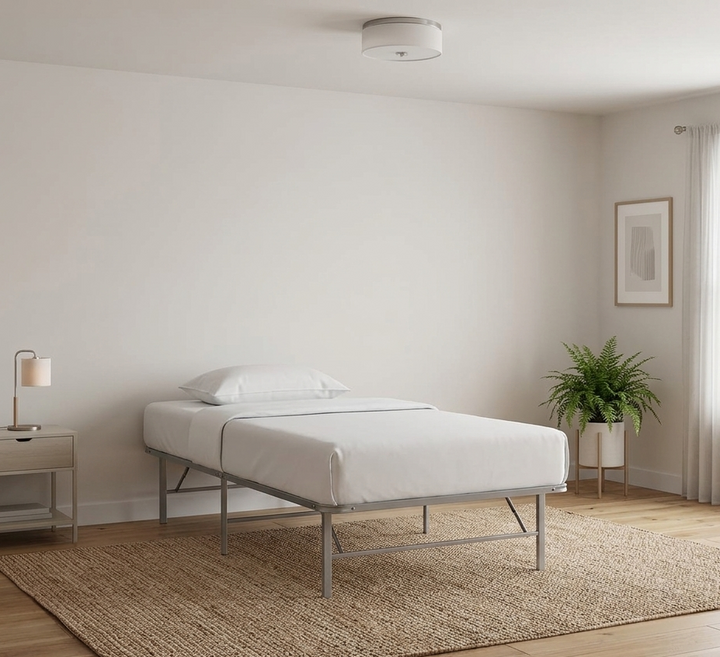 Maja Stainless Steel Twin Platform Bed Frame - Silver Denmark Home