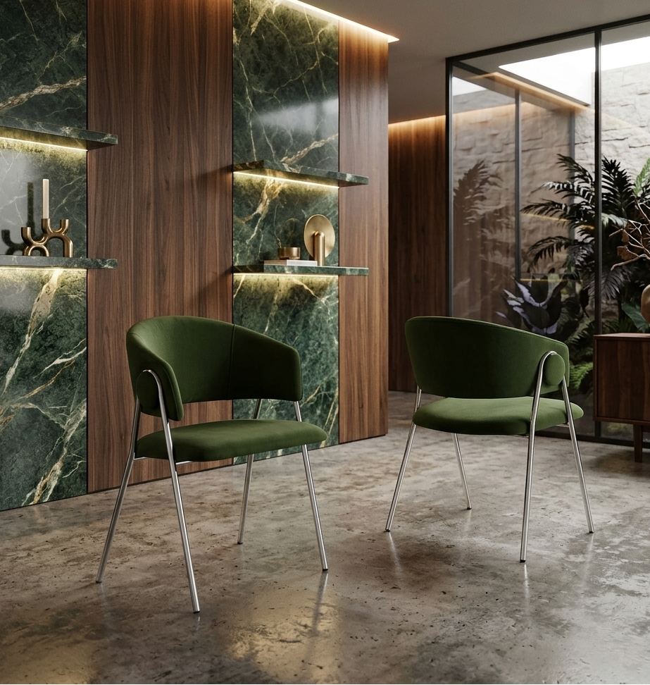 Syl Velvet Dining Chair Set - Moss Green Silver Denmark Home