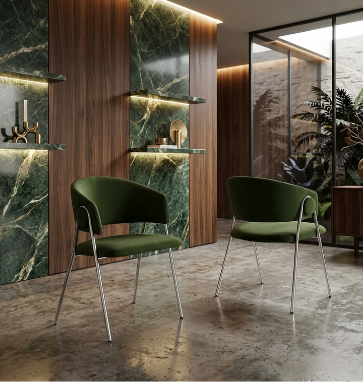 Syl Velvet Dining Chair Set - Moss Green Silver Denmark Home
