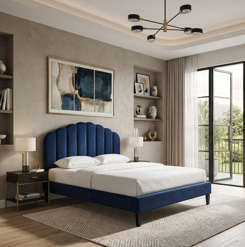 Elise Full Platform Bed - Navy Denmark Home