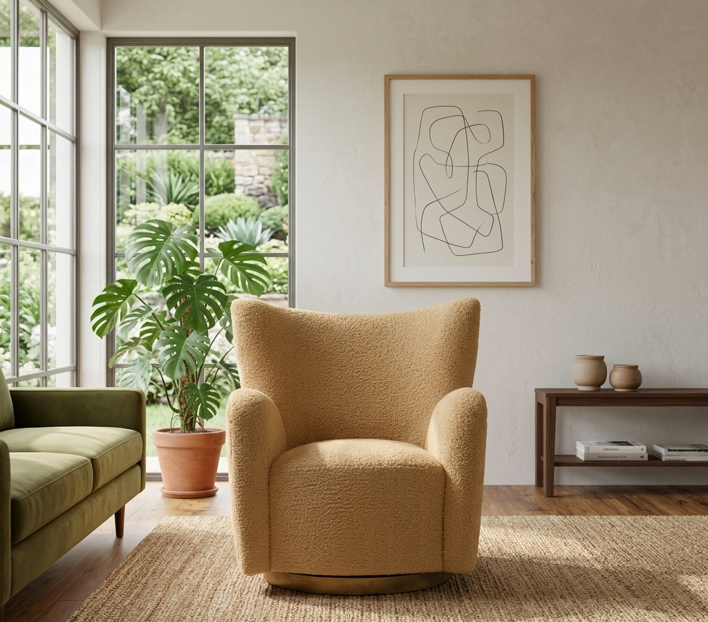 Nordvane Sherpa Swivel Accent Chair- Ivory Walnut Denmark Home