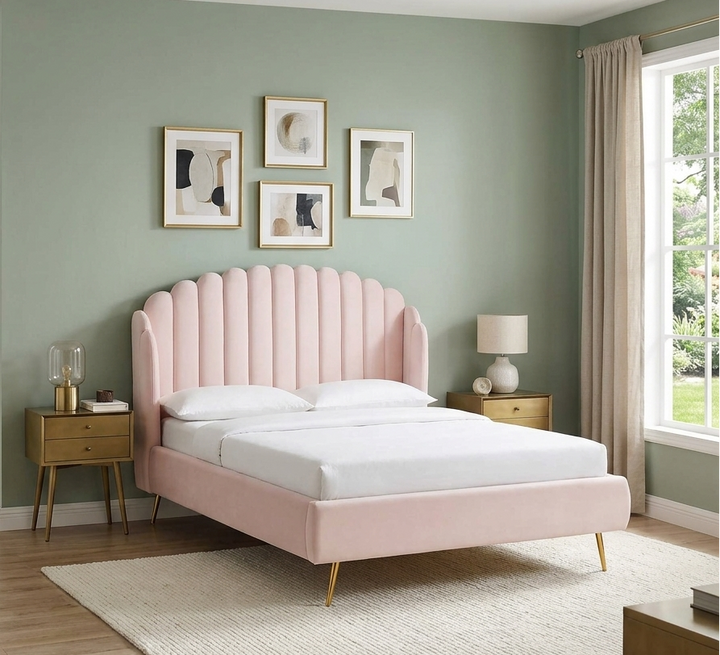 Aveline Queen Wingback Platform Bed - Pink Denmark Home