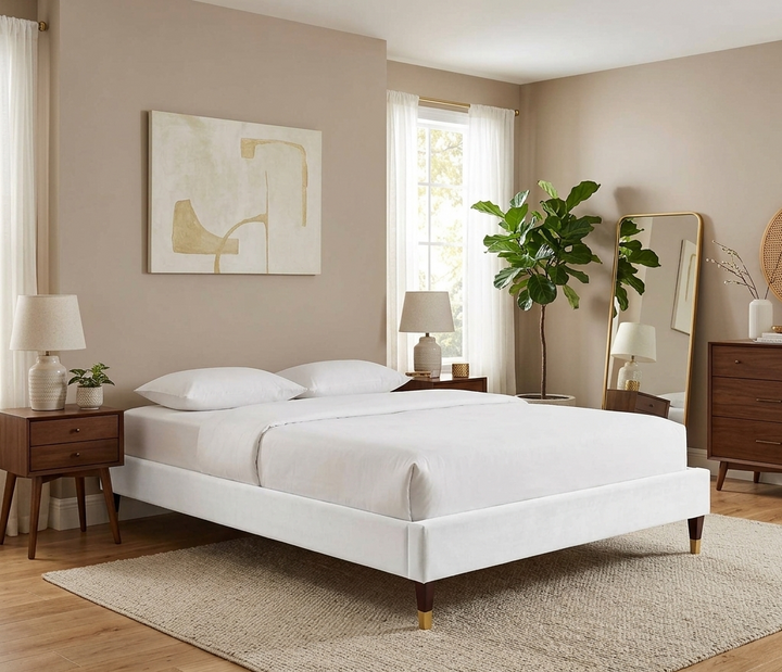 Tuva Performance Velvet Queen Bed Frame - White Denmark Home
