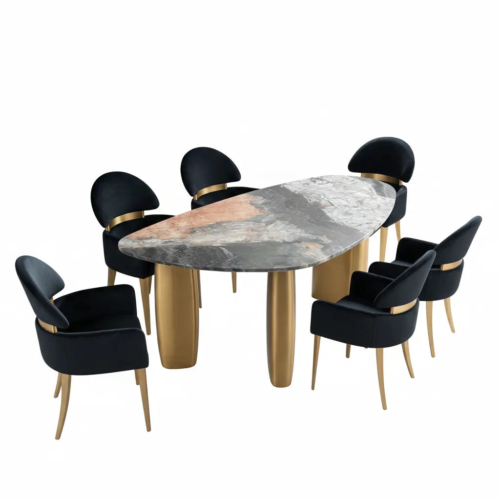 Fjell 7-Piece Dining Set – Black, Gray & Matte Gold Denmark Home