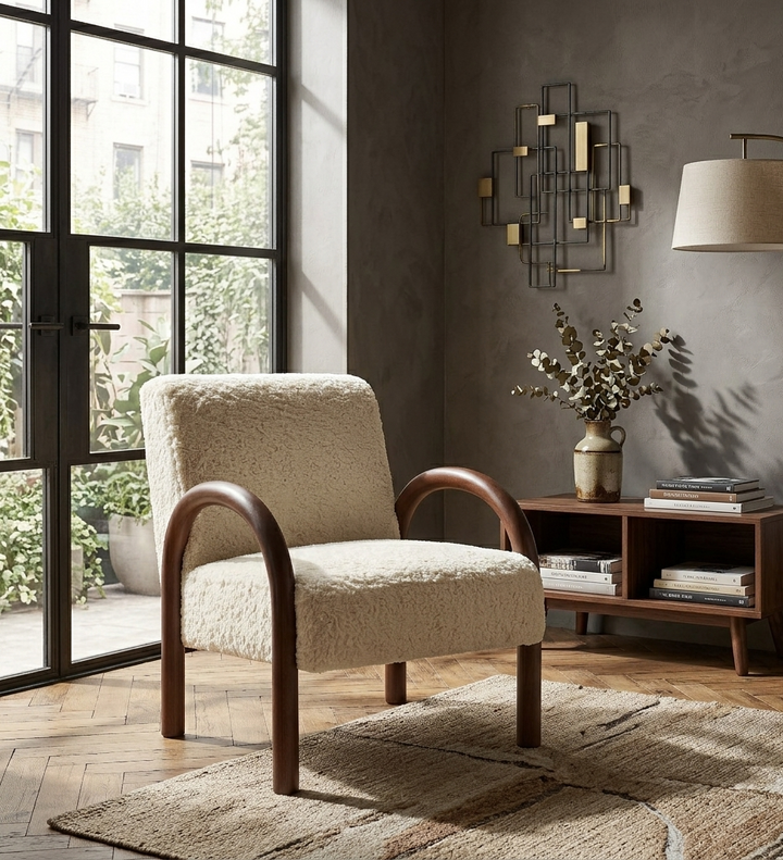 Arvion Faux Shearling Accent Chair – Ecru Denmark Home