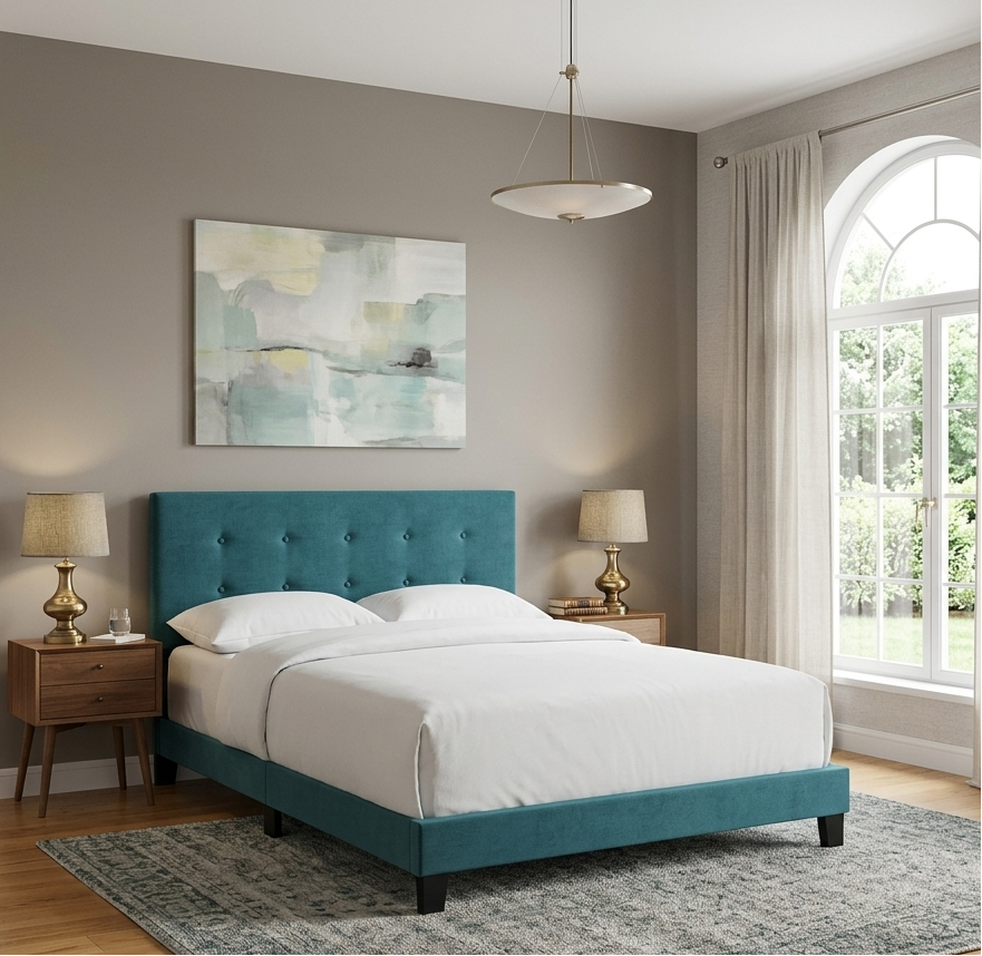 Idun Queen Platform Bed - Sea Blue Denmark Home