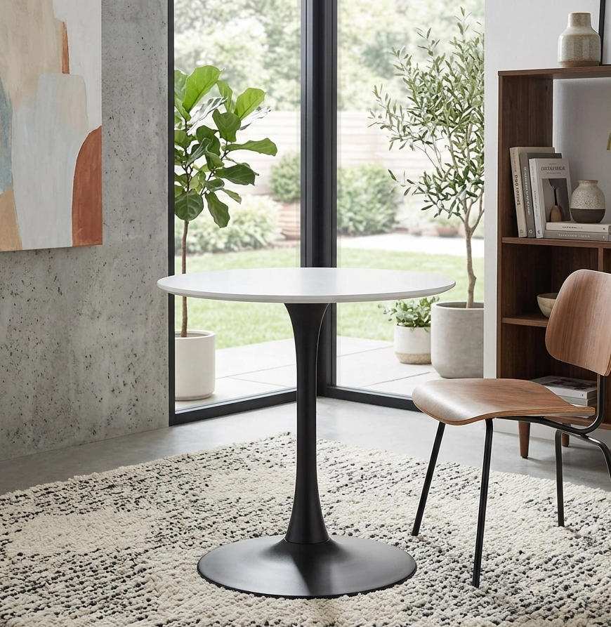 Novara Round Dining Table 28"- Black White Denmark Home