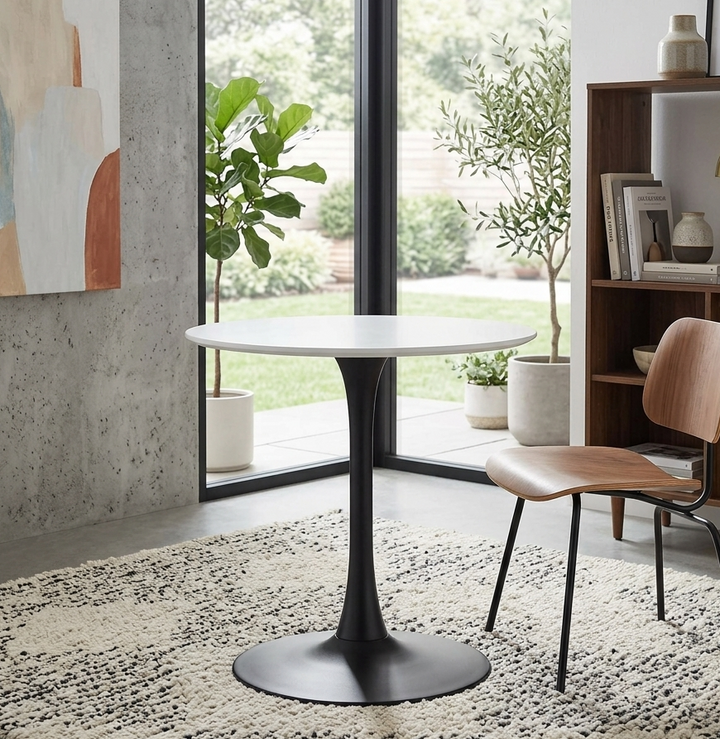 Novara Round Dining Table 28"- Black White Denmark Home