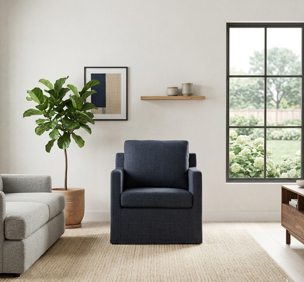 Kelvare Slipcovered Swivel Accent Chair-Slate Blue Denmark Home