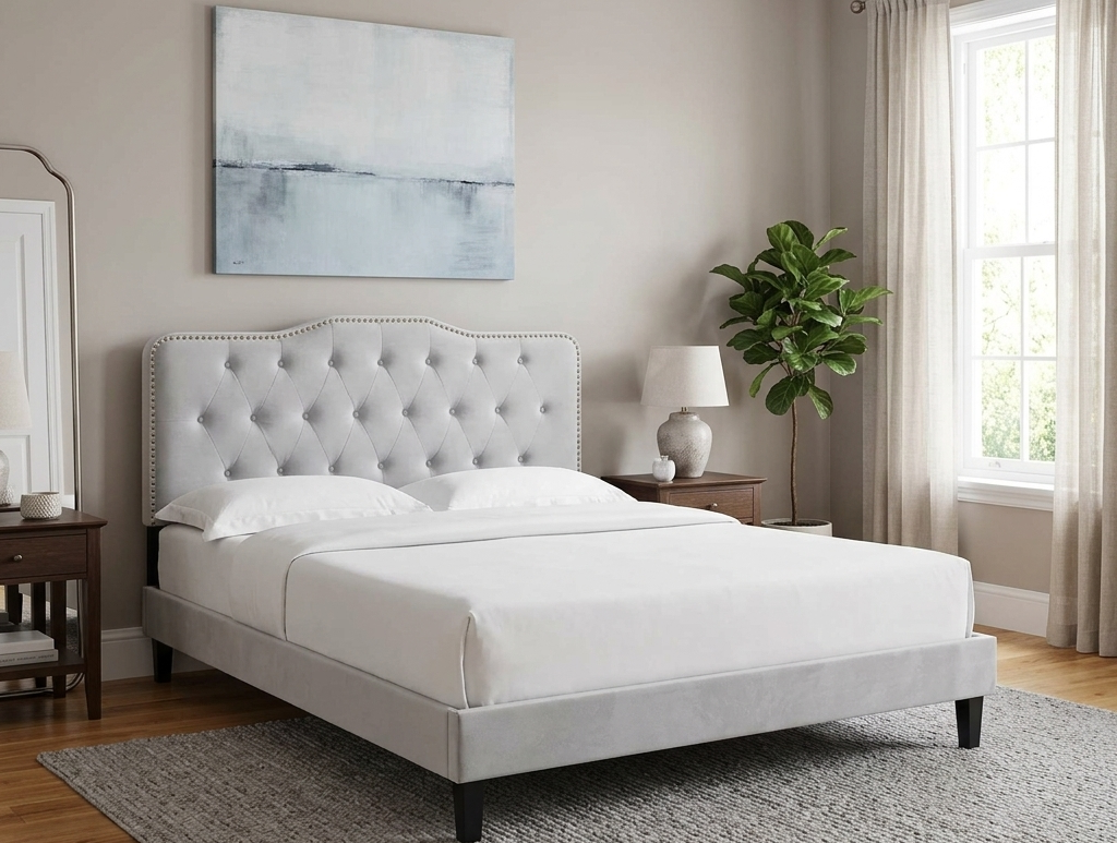 Elsen Twin Platform Bed – Light Gray Denmark Home