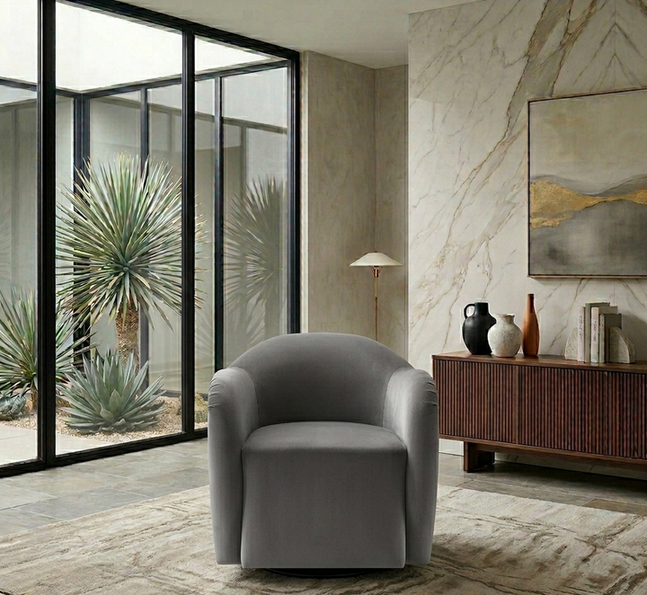 Varelle Velvet Swivel Accent Chair-Storm Gray Denmark Home