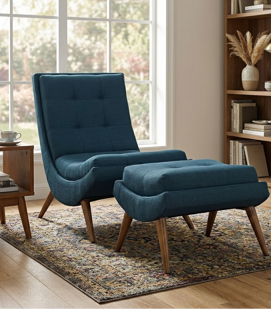 Hearth  Lounge Chair with Ottoman - Azure Denmark Home