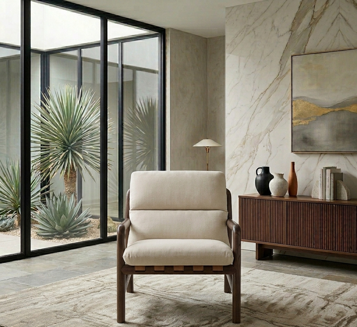 Arvina Sling Accent Chair-Dune Fabric Walnut Denmark Home