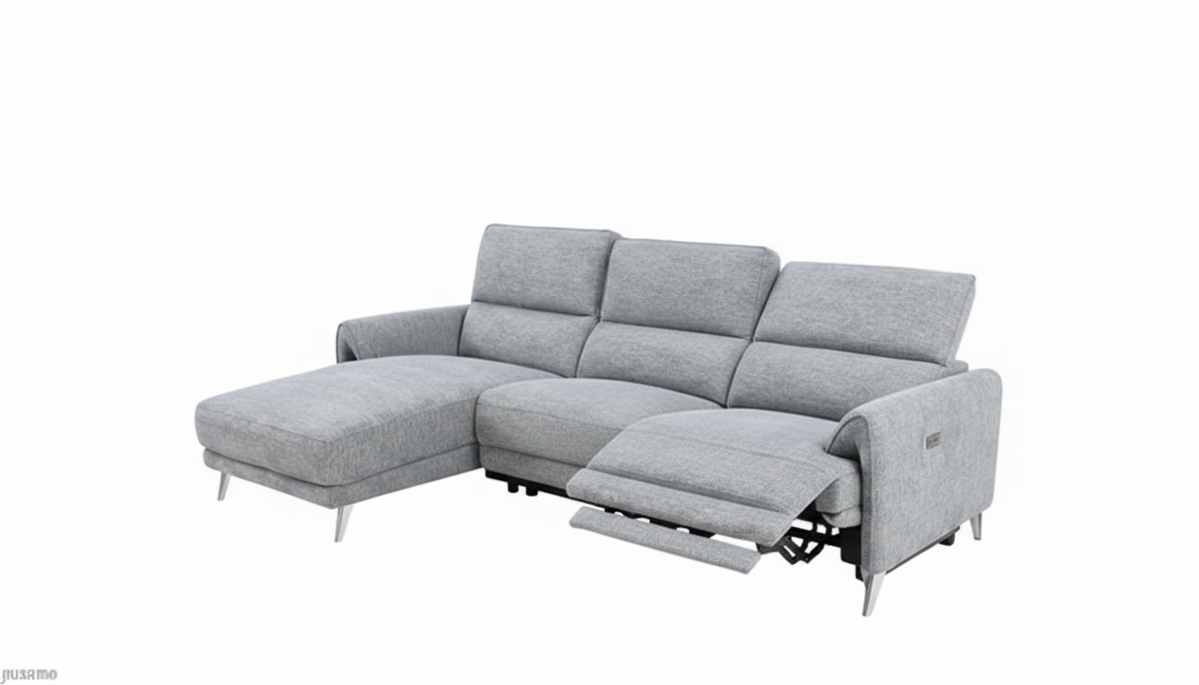 Arco Power Sectional – Gray Chenille with Left Chaise