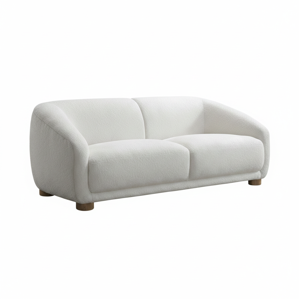 Arcen Loveseat – White Bouclé with Slope Arms