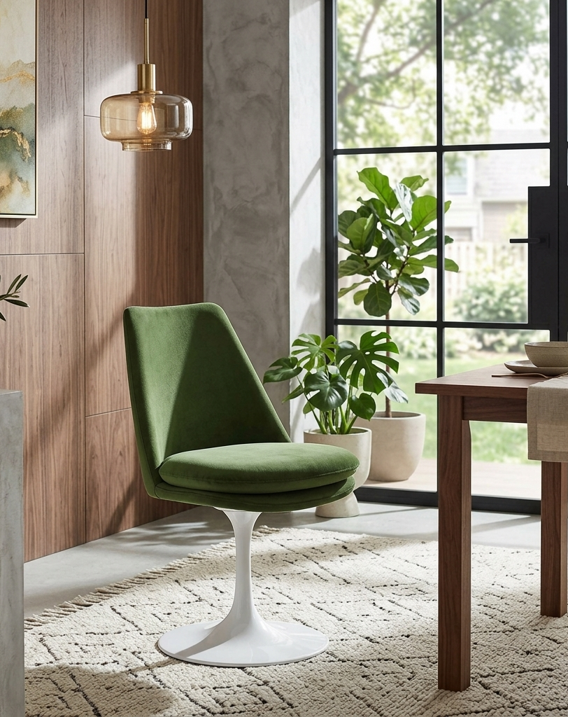 Nuvora Velvet Swivel Dining Side Chair  - White Moss Green Denmark Home