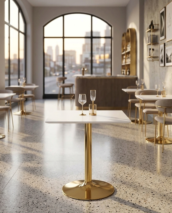Crest Square Dining Table – White Top with Gold Pedestal Base 35" Denmark Home