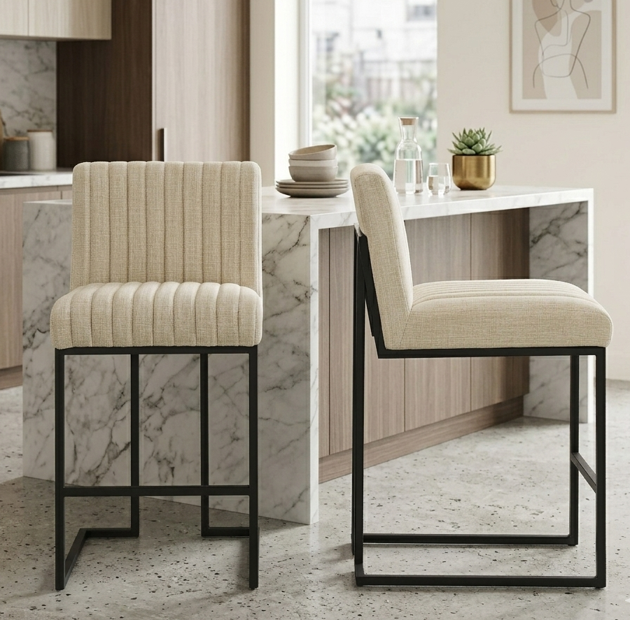 Hush Tufted Fabric Counter Stools Set of 2 - Beige Denmark Home